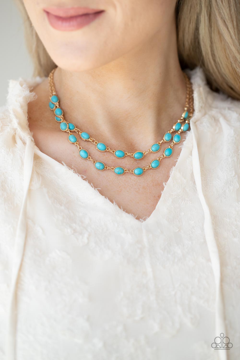 Sahara Safari - Blue/Turquoise Oval Stone Double Layer Paparazzi Necklace & matching earrings