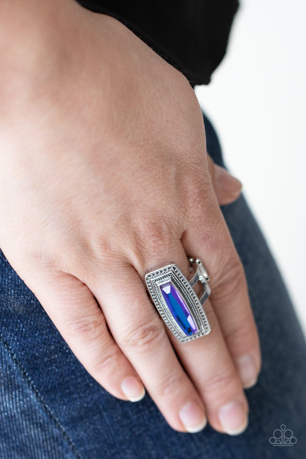 Luminary Luster - Blue Elongated UV Gem Paparazzi Ring