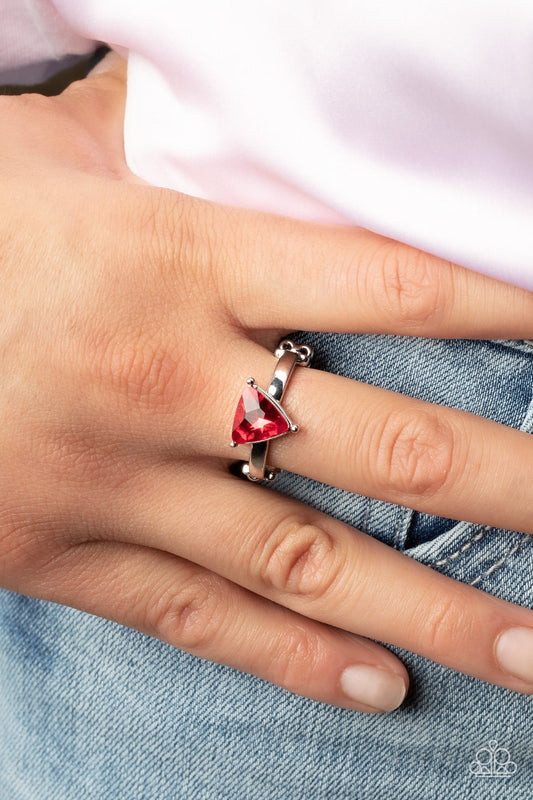 Tenacious Twinkle - Red Triangle Rhinestone Paparazzi Ring