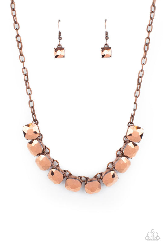 Radiance Squared - Copper Aurum Gem & Copper Chain Paparazzi Necklace & matching earrings