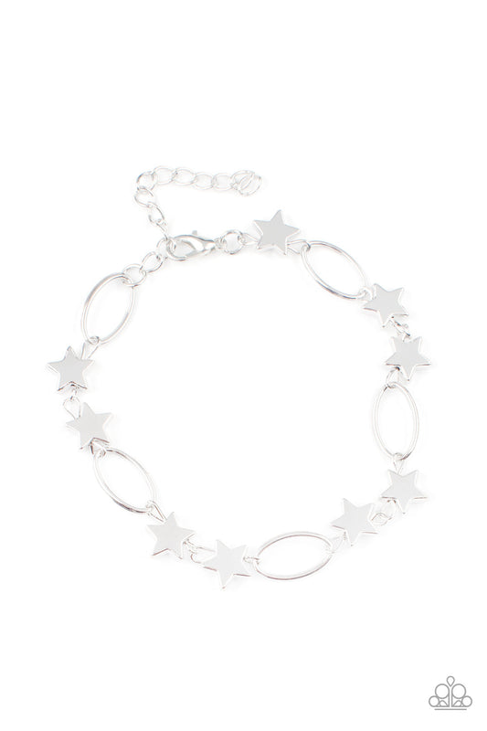 Stars and Sparks - Silver Dainty Stars & Airy Ovals Paparazzi Adjustable Bracelet