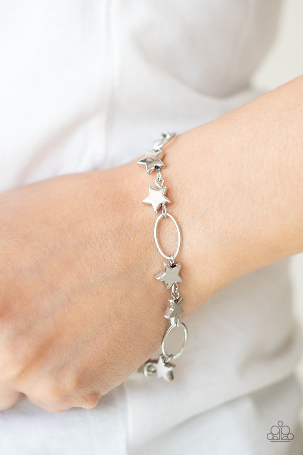 Stars and Sparks - Silver Dainty Stars & Airy Ovals Paparazzi Adjustable Bracelet