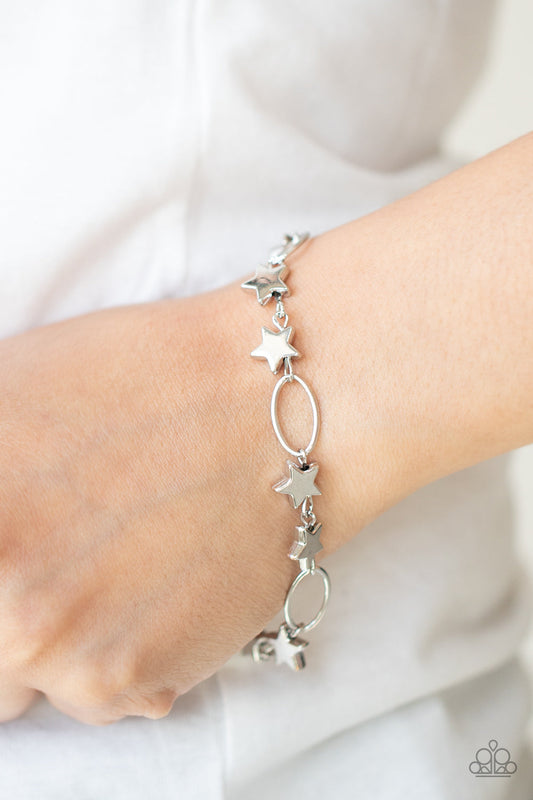 Stars and Sparks - Silver Dainty Stars & Airy Ovals Paparazzi Adjustable Bracelet
