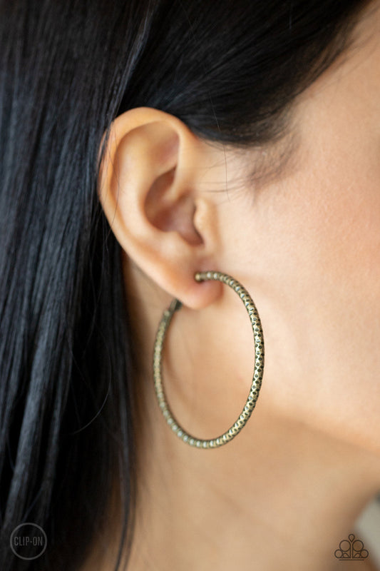 Subtly Sassy - Brass Oversized CLIP-ON Paparazzi Hoop Earrings