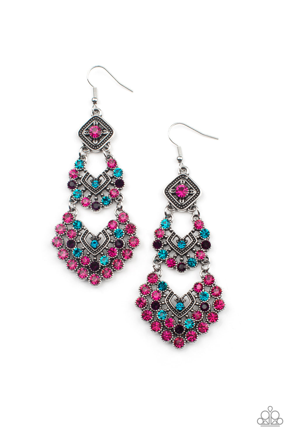 All For The GLAM - Multi Rhinestone Studded Chandelier Paparazzi Earrings