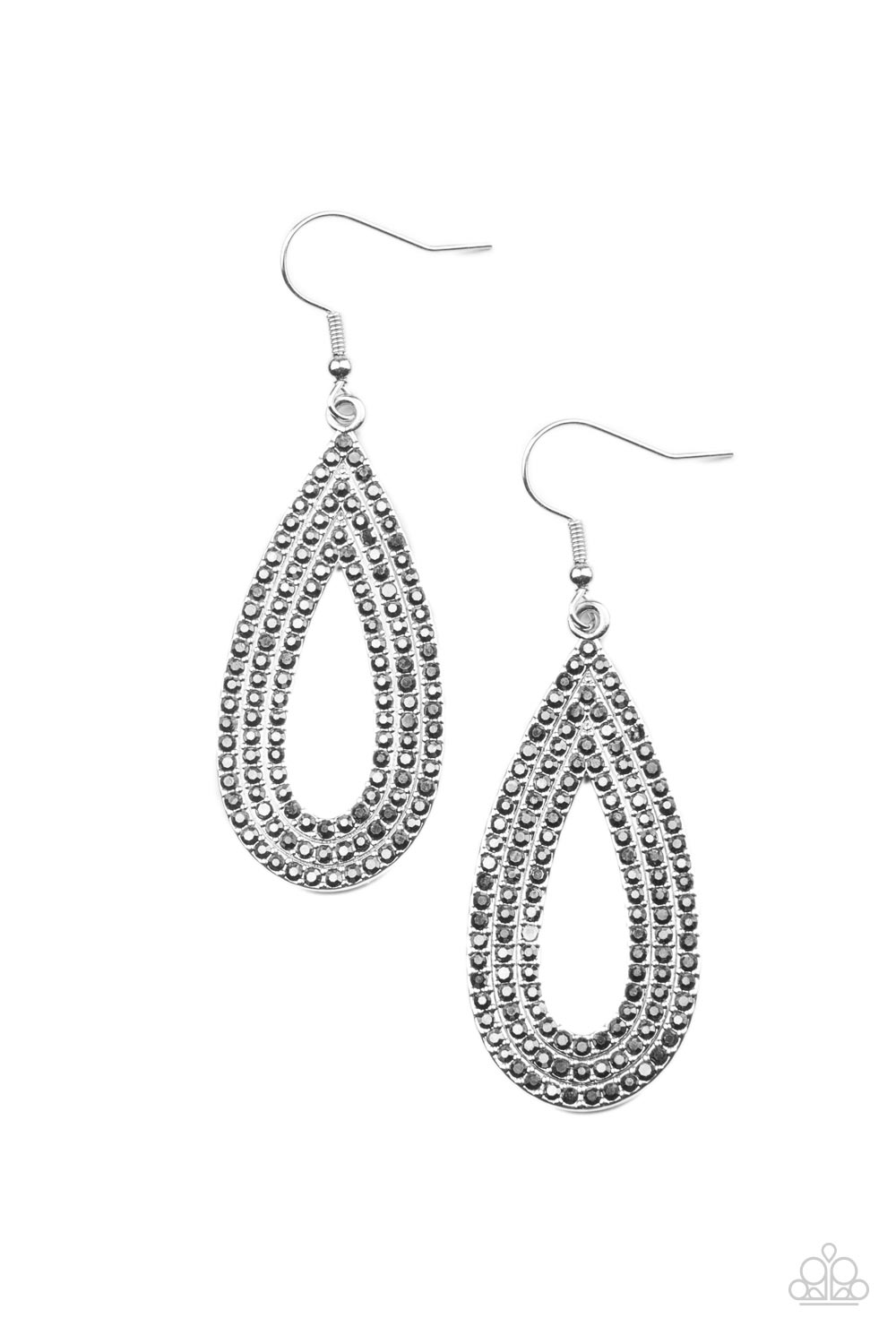 Exquisite Exaggeration - Silver Teardrop & Smoky Hematite Rhinestone Paparazzi Earrings
