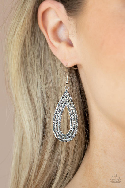 Exquisite Exaggeration - Silver Teardrop & Smoky Hematite Rhinestone Paparazzi Earrings