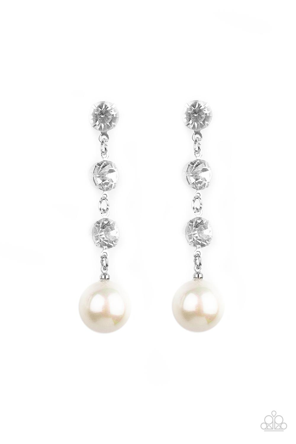Yacht Scene - White Pearl & Rhinestone Extended Chandelier Paparazzi Earrings