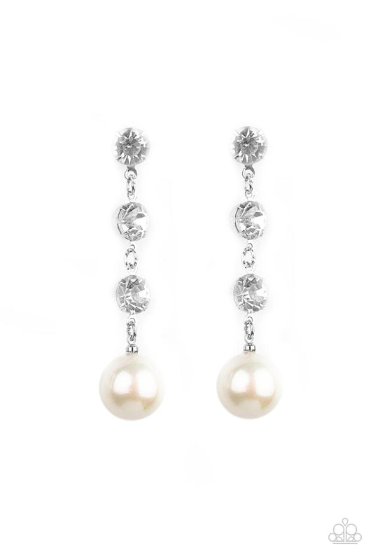 Yacht Scene - White Pearl & Rhinestone Extended Chandelier Paparazzi Earrings