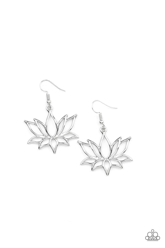 Lotus Ponds - Silver Oversized Lotus Flower Paparazzi Earrings