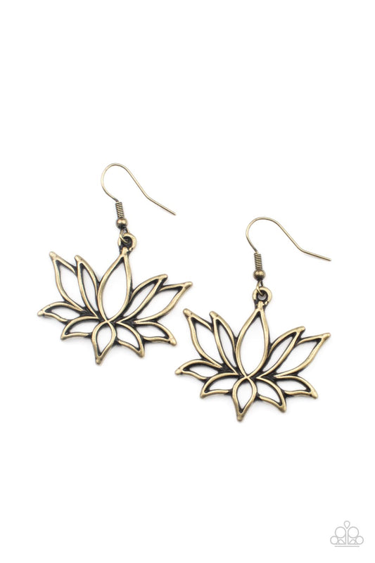 Lotus Ponds - Brass Oversized Lotus Flower Paparazzi Earrings