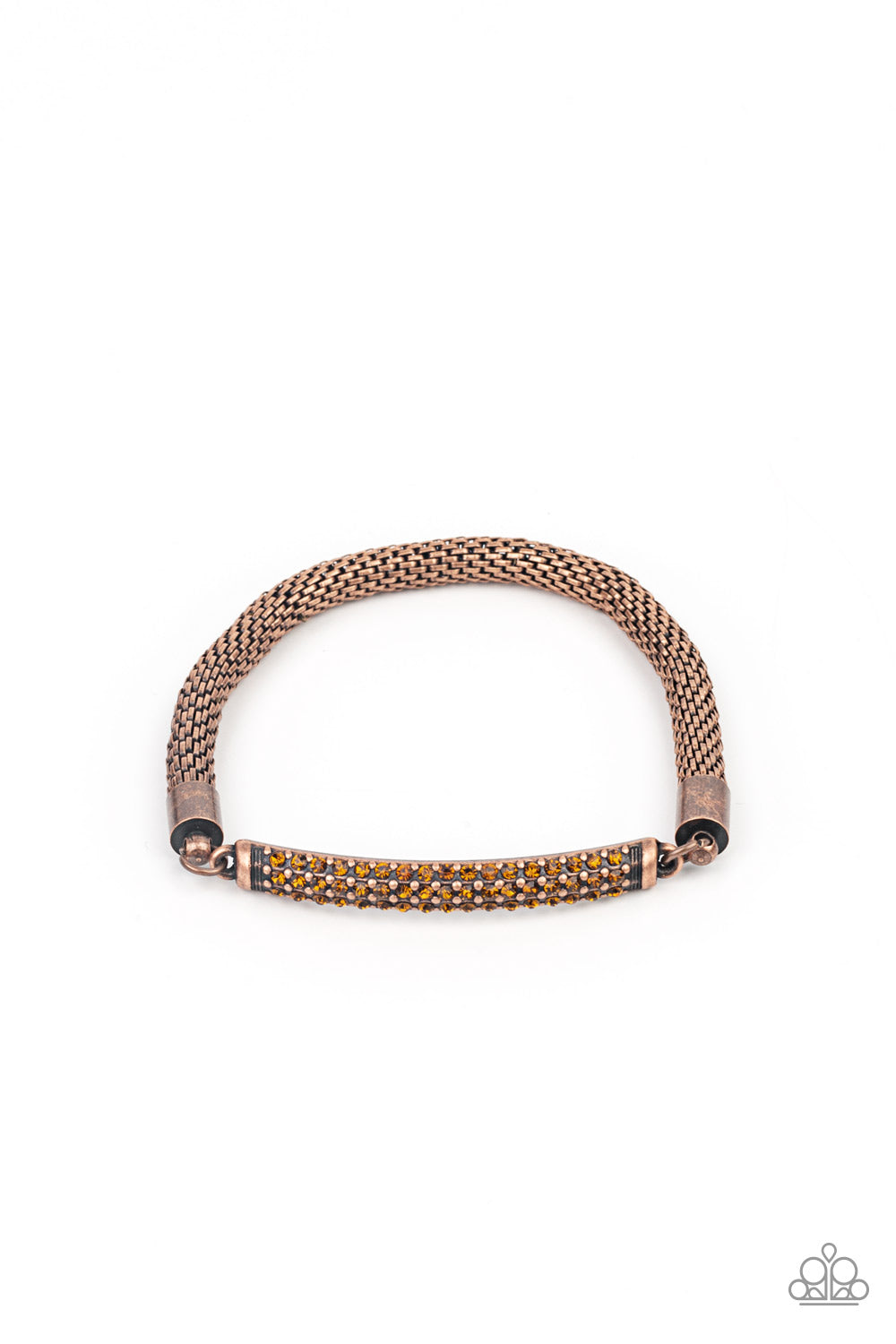 Fearlessly Unfiltered - Copper Mesh Chain & Topaz Rhinestone Paparazzi Srtretch Bracelet