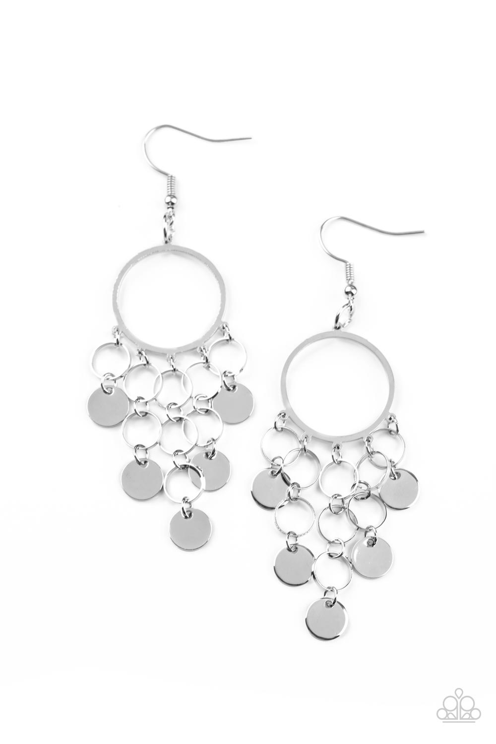 Cyber Chime - Silver Disc & Dainty Ring Paparazzi Fringe Earrings