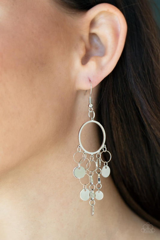 Cyber Chime - Silver Disc & Dainty Ring Paparazzi Fringe Earrings