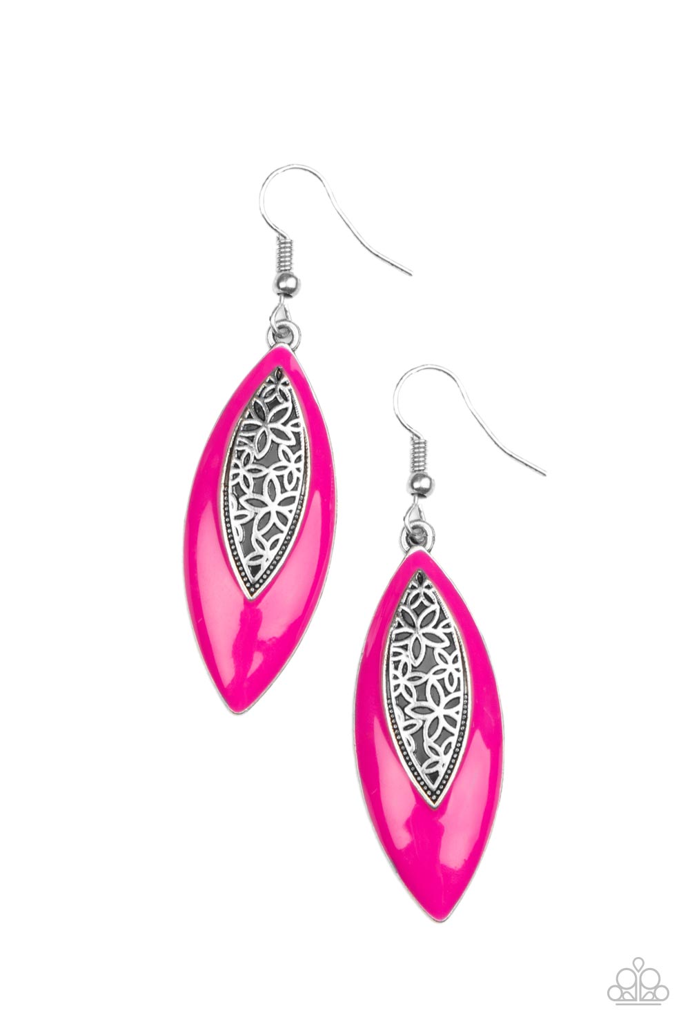Venetian Vanity - Pink Fuchsia Fedora Frame & Airy Silver Filigree Paparazzi Earrings