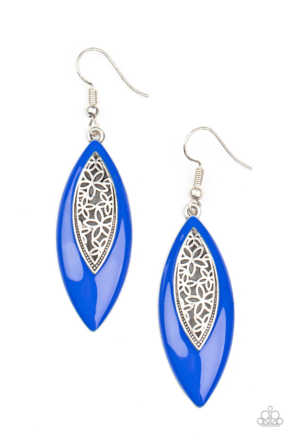 Venetian Vanity - Blue Mykonos Frame & Airy Silver Filigree Asymmetrical Paparazzi Earrings
