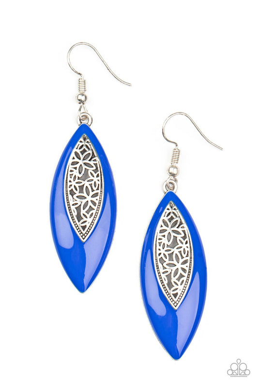 Venetian Vanity - Blue Mykonos Frame & Airy Silver Filigree Asymmetrical Paparazzi Earrings