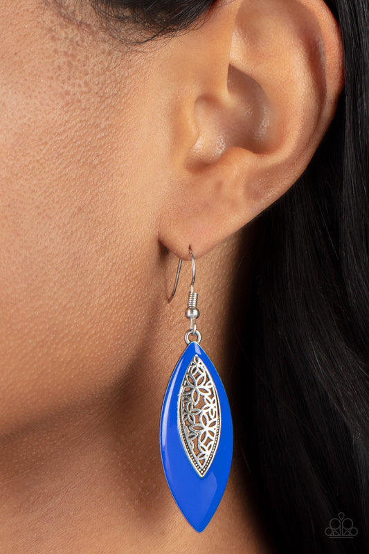 Venetian Vanity - Blue Mykonos Frame & Airy Silver Filigree Asymmetrical Paparazzi Earrings