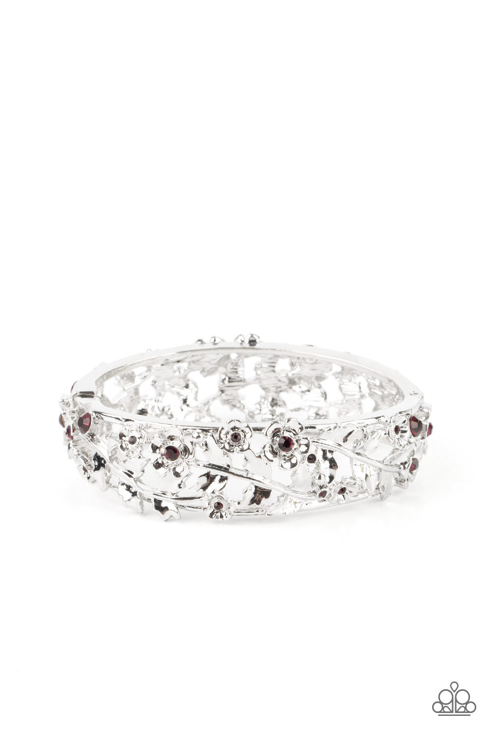 Ripe for the Picking - Purple Dainty Rhinestones & Leafy Silver Vine Paparazzi Hinge Bracelet