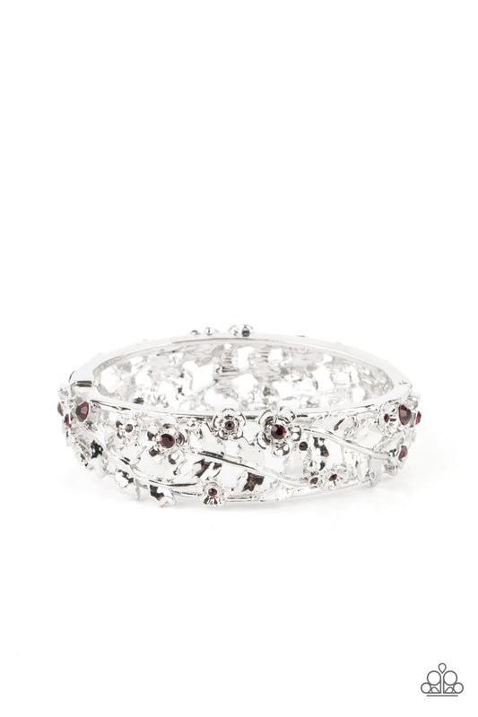 Ripe for the Picking - Purple Dainty Rhinestones & Leafy Silver Vine Paparazzi Hinge Bracelet