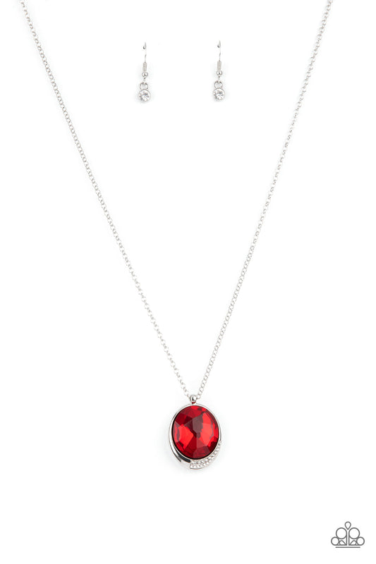 Fashion Finale - Red Oversized Gem Pendant Paparazzi Necklace & matching earrings