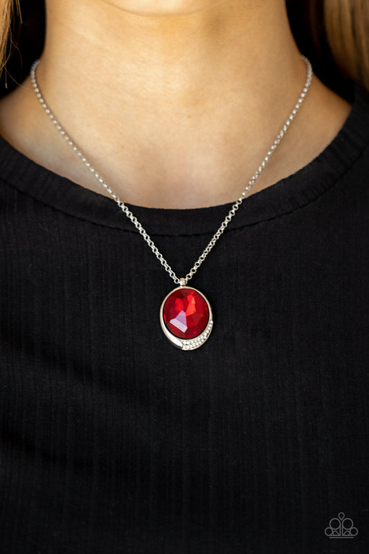 Fashion Finale - Red Oversized Gem Pendant Paparazzi Necklace & matching earrings