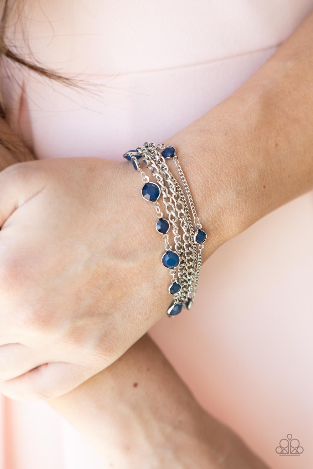 Glossy Goddess - Blue Beads & Mismatched Silver Chain Paparazzi Adjustable Bracelet