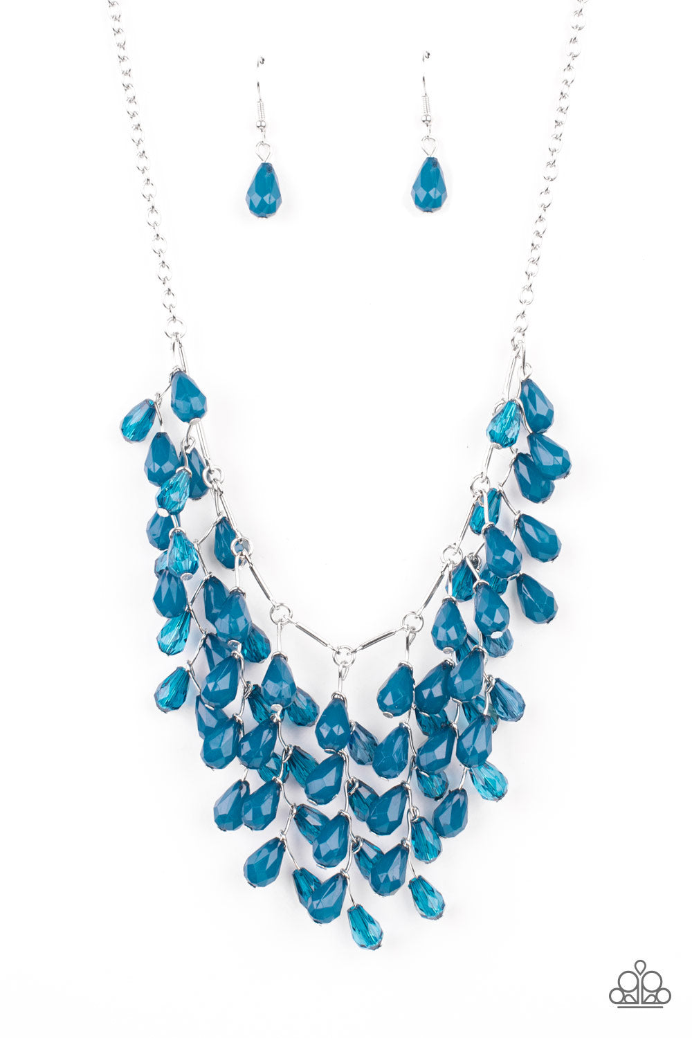 Garden Fairytale - Blue Opaque & Transparent Teardrop Beaded Leafy Fringe Paparazzi Necklace & matching earrings