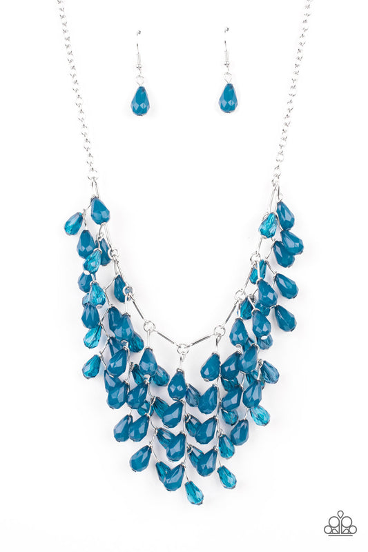 Garden Fairytale - Blue Opaque & Transparent Teardrop Beaded Leafy Fringe Paparazzi Necklace & matching earrings
