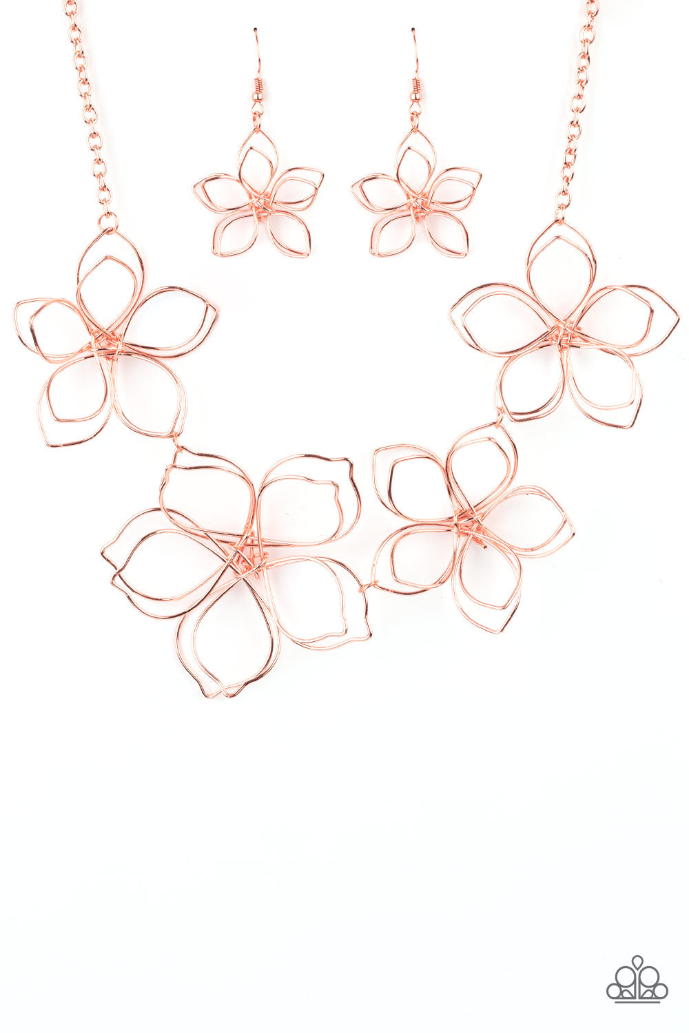 Flower Garden Fashionista - Copper Oversized Flower Blossom Paparazzi Necklace & matching earrings