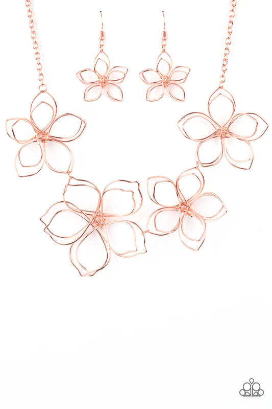 Flower Garden Fashionista - Copper Oversized Flower Blossom Paparazzi Necklace & matching earrings