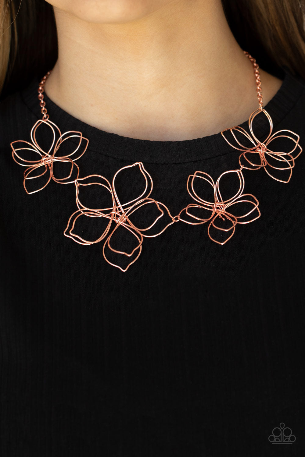 Flower Garden Fashionista - Copper Oversized Flower Blossom Paparazzi Necklace & matching earrings