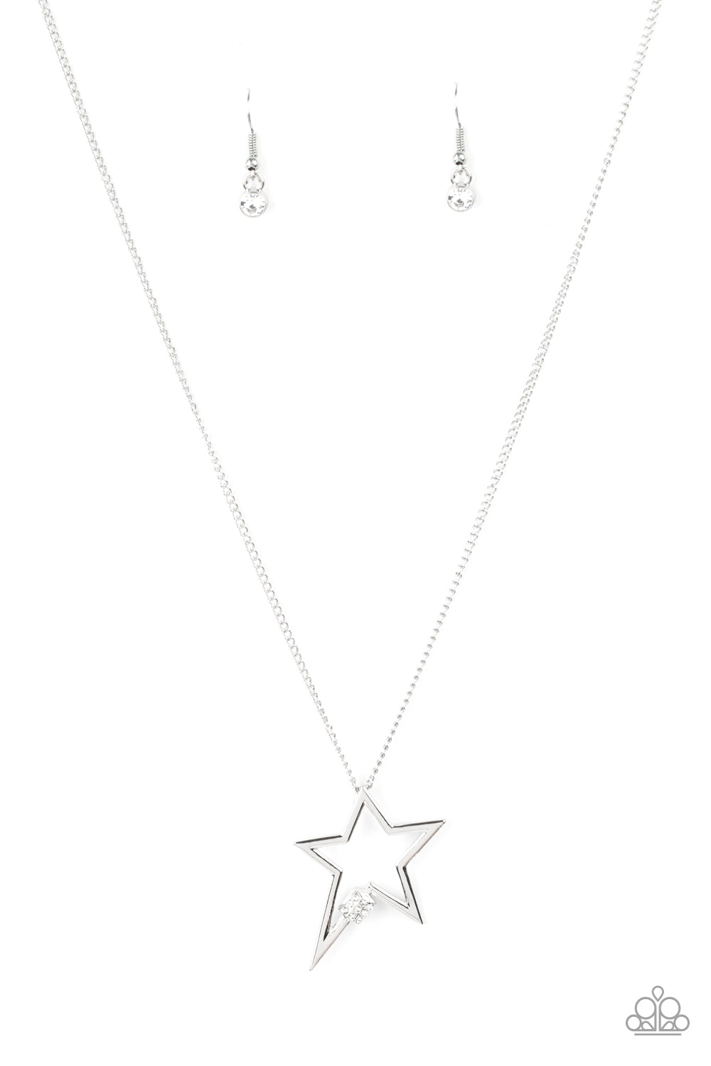 Light Up The Sky - White Rhinestone Encrusted Accent & Silver Star Pendant Paparazzi Necklace & matching earrings