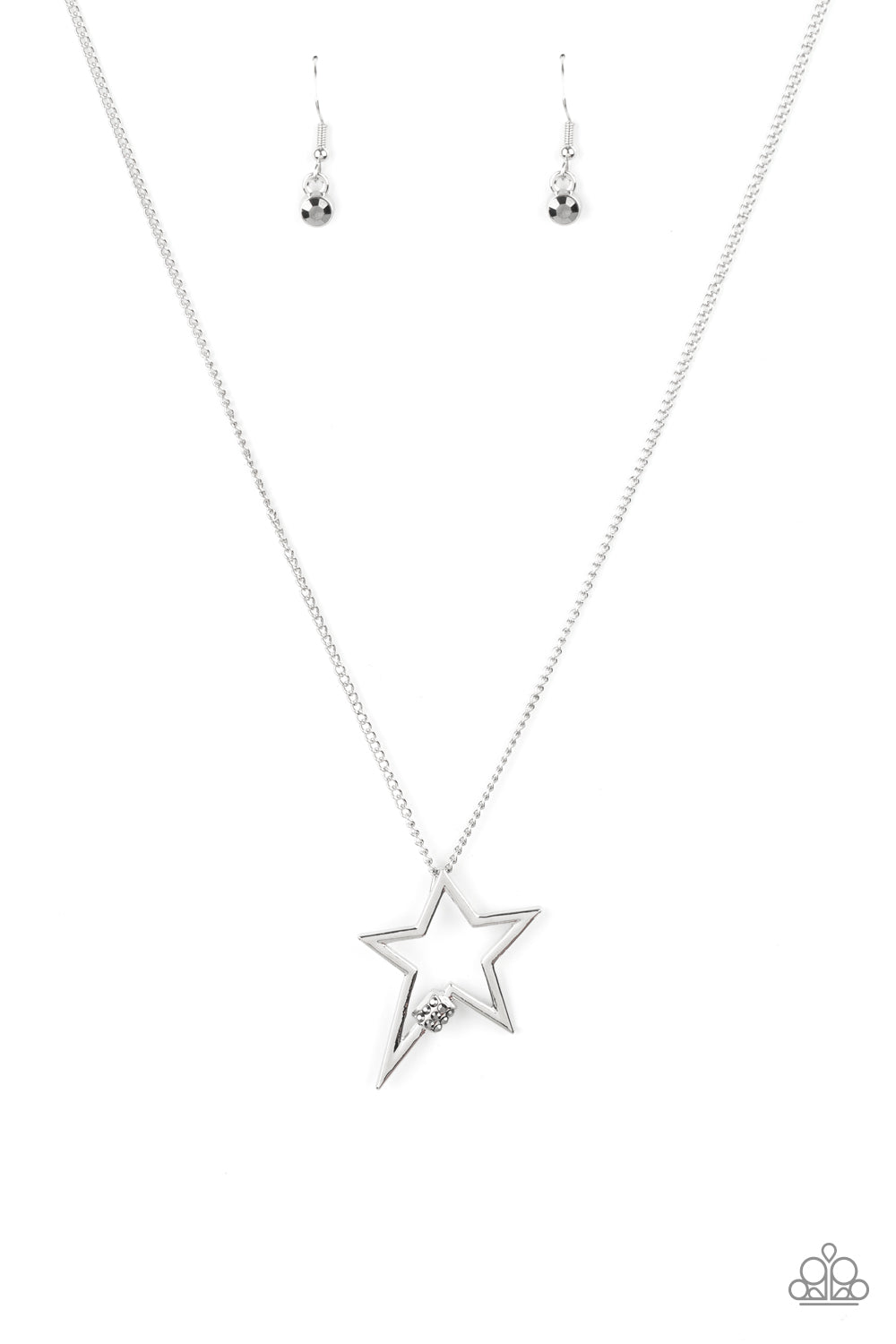 Light Up The Sky - Silver & Hematite Rhinestone Star Pendant Paparazzi Necklace & matching earrings