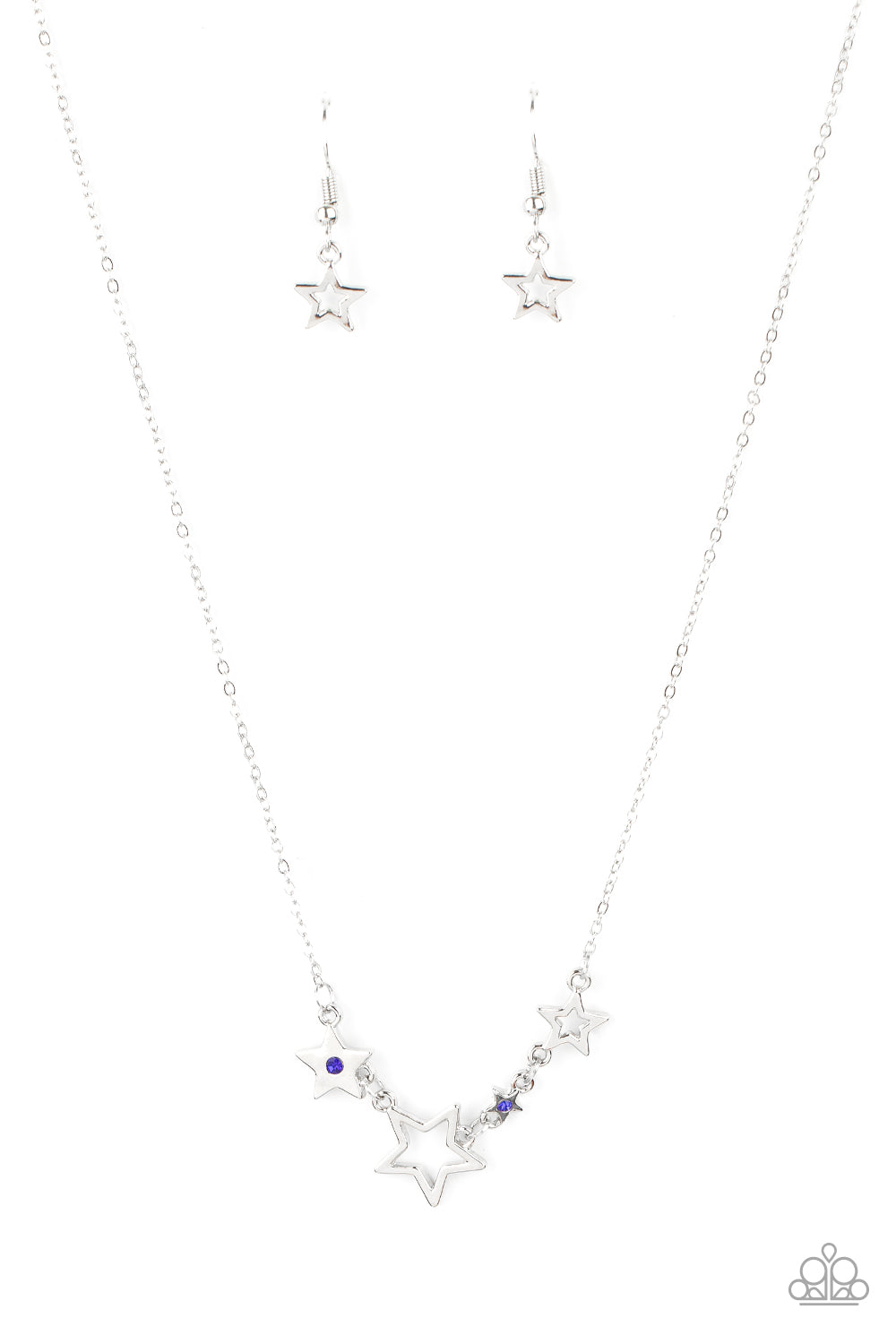 Proudly Patriotic - Blue Rhinestones/Airy Silver Stars Pendant Paparazzi Necklace & matching earrings