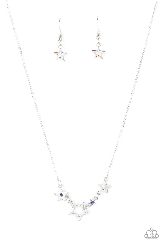 Proudly Patriotic - Blue Rhinestones/Airy Silver Stars Pendant Paparazzi Necklace & matching earrings