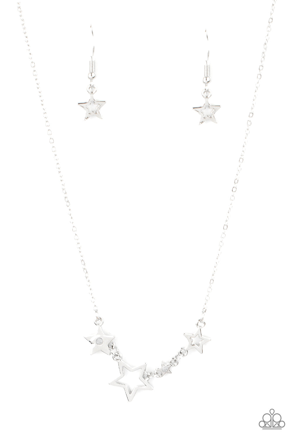 Proudly Patriotic - White Rhinestones/Airy Silver Stars Pendant Paparazzi Necklace & matching earrings