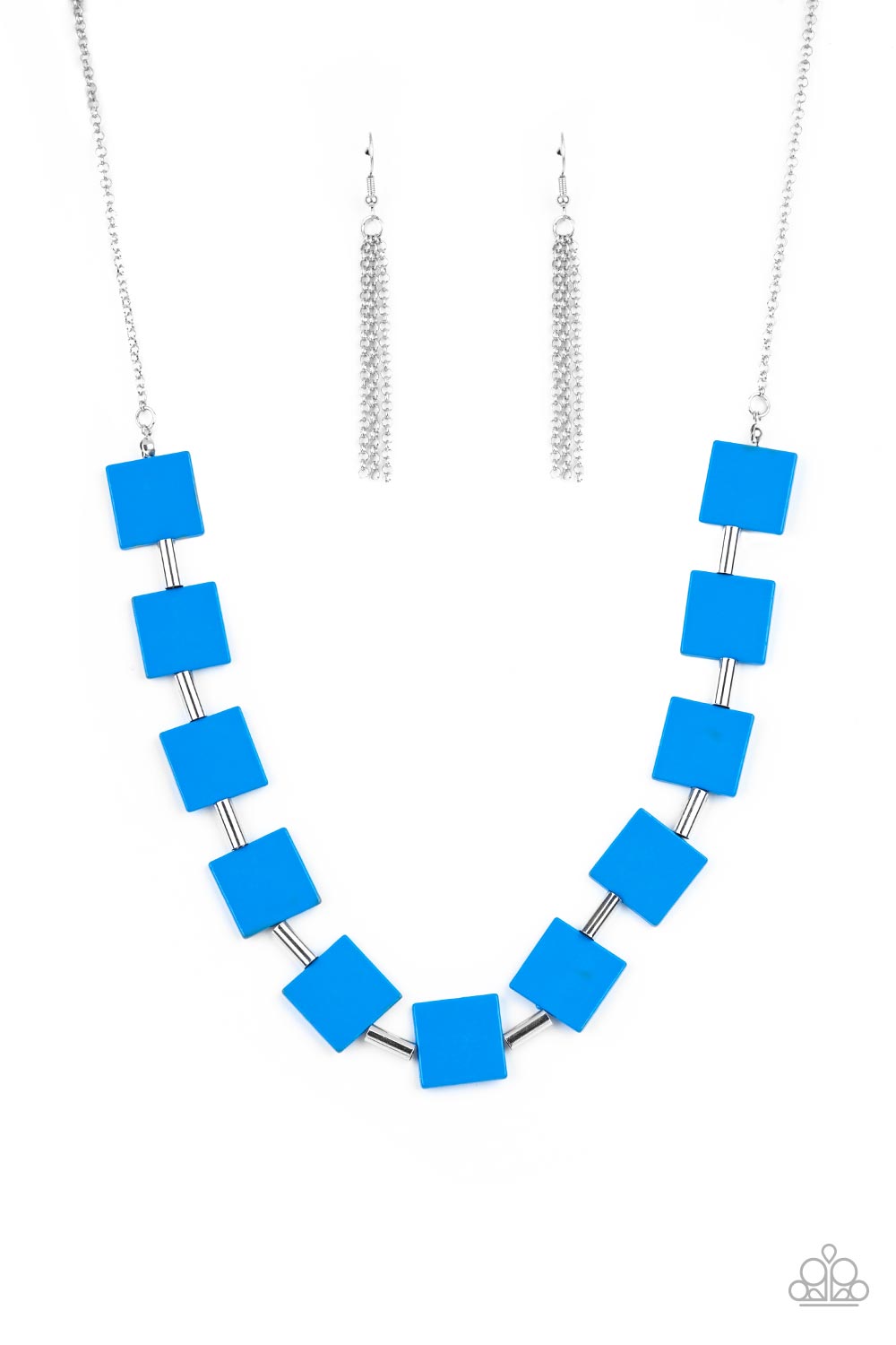 Hello, Material Girl - Blue Vibrant Geometric Square Paparazzi Necklace & matching earrings