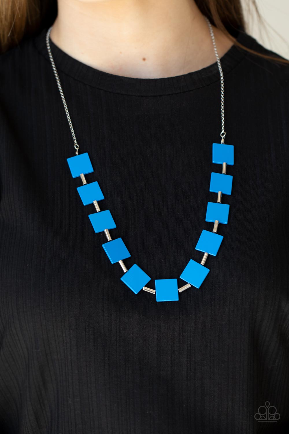 Hello, Material Girl - Blue Vibrant Geometric Square Paparazzi Necklace & matching earrings