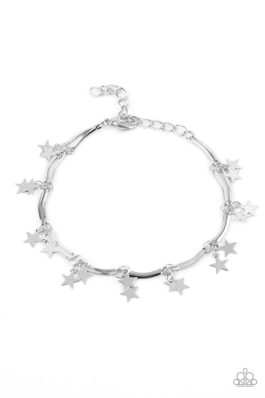 Party in the USA - Silver Dainty Stars & Bars Paparazzi Adjustable Bracelet