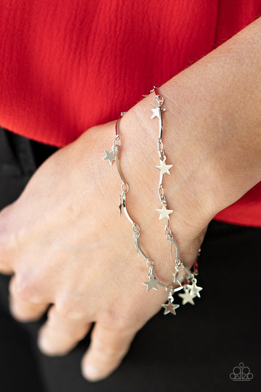 Party in the USA - Silver Dainty Stars & Bars Paparazzi Adjustable Bracelet