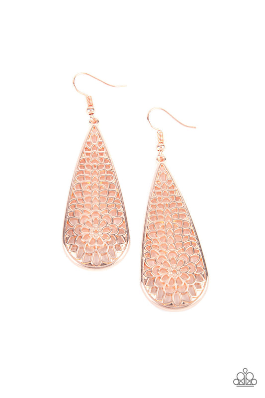 Posy Pasture - Rose Gold Filigree Petal Paparazzi Earrings