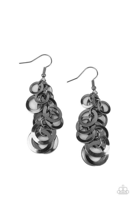 Closed Circuit Sass - Gunmetal Ring Cluster Paparazzi Earrings