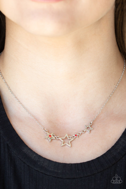 Proudly Patriotic - Red Rhinestone & Silver Star Paparazzi Necklace & matching earrings
