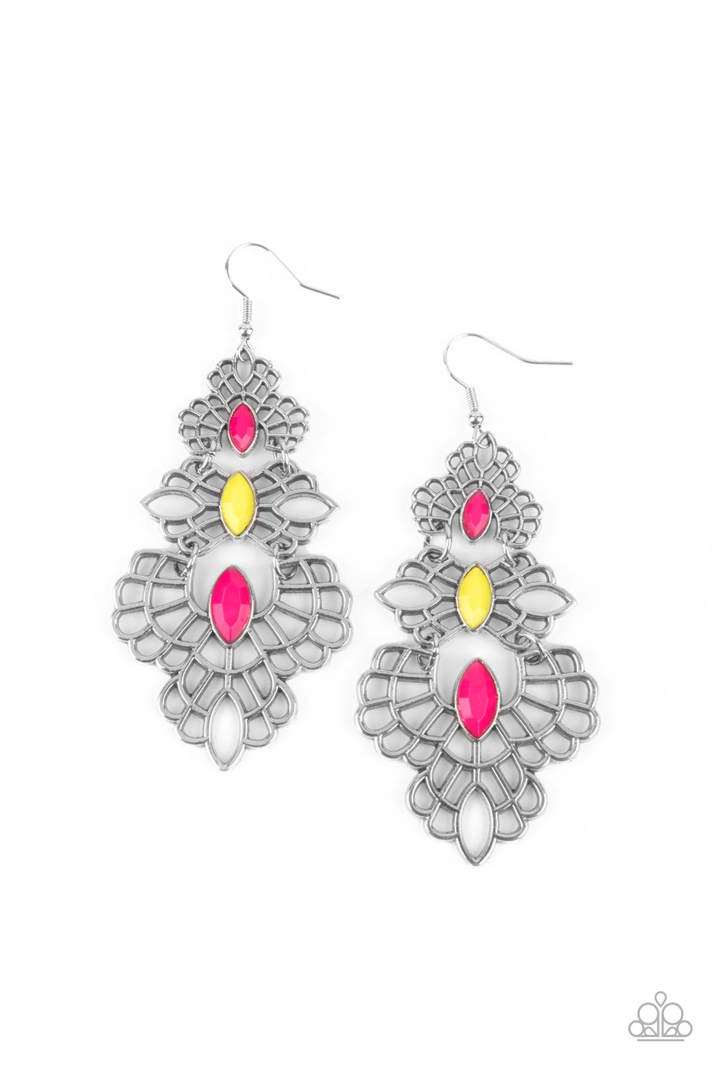 Flamboyant Frills - Multi Bead & Silver Airy Frame Paparazzi Earrings