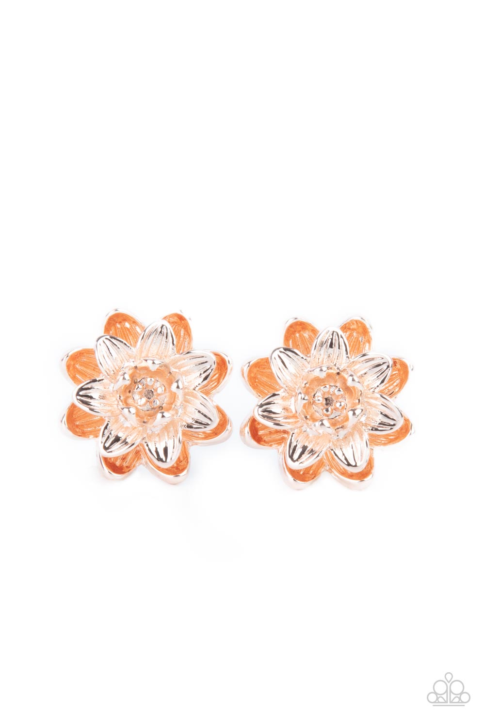 Water Lily Love - Rose Gold Three-Dimensional Flower Paparazzi Post Earrings