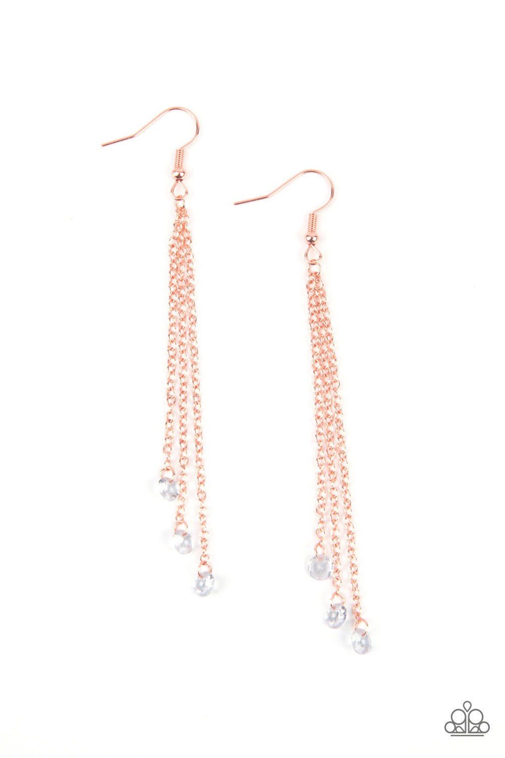 Divine Droplets - Copper Dainty Chains/Dainty White Rhinestone Paparazzi Earrings