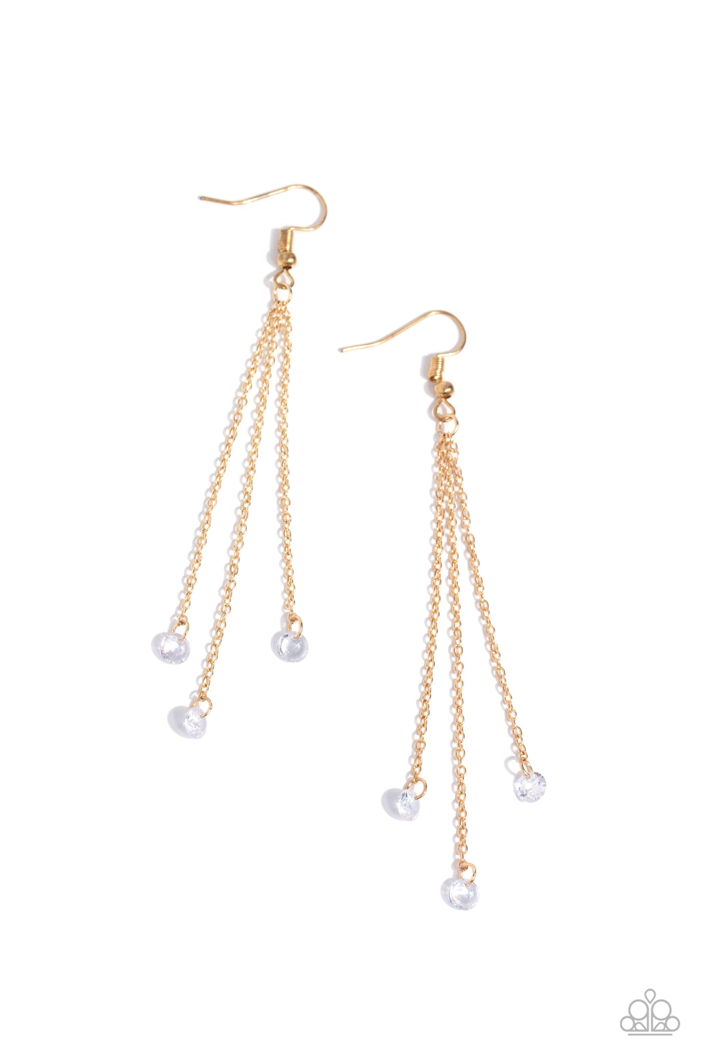Divine Droplets - Gold Dainty Chains/Dainty White Rhinestones Paparazzi Earrings