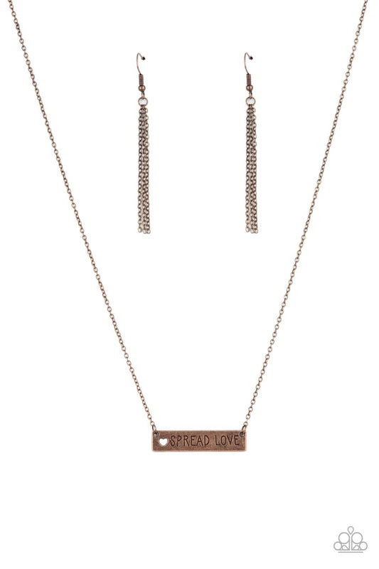 Spread Love - Copper "Spread Love" Stamped Plate Paparazzi Necklace & matching earrings