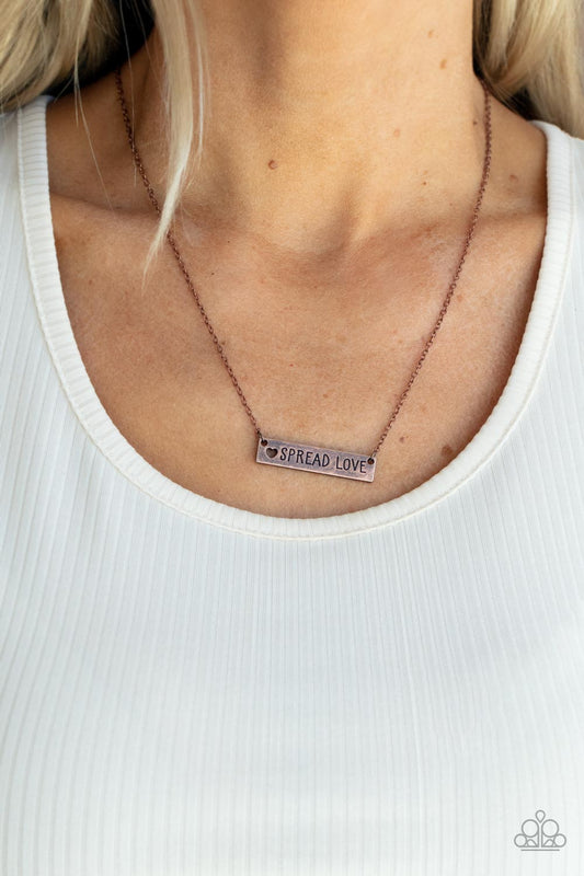 Spread Love - Copper "Spread Love" Stamped Plate Paparazzi Necklace & matching earrings